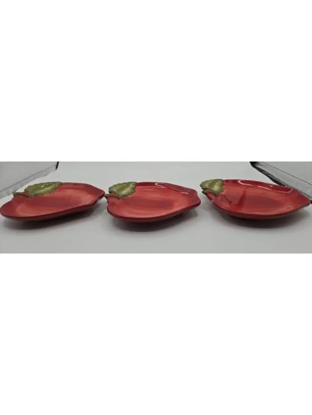 Set of 3 Red Ceramic Sur La Table Apple Shaped Dessert Plates